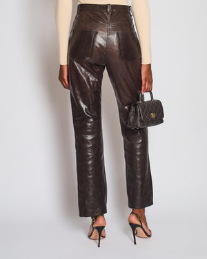 The Mannei Brown High-Rise Leather Trouser Size FR 38 (UK 10)