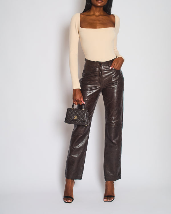 The Mannei Brown High-Rise Leather Trouser Size FR 38 (UK 10)
