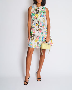 Chanel Spring 1995 White Floral Printed Sleeveless Button-Down Mini Dress with CC Logo Buttons and Collared Neckline Detail Size FR 38 (UK 10)