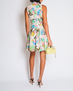 Chanel Spring 1995 White Floral Printed Sleeveless Button-Down Mini Dress with CC Logo Buttons and Collared Neckline Detail Size FR 38 (UK 10)