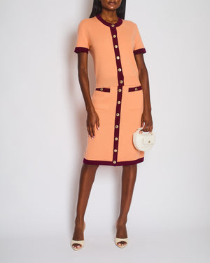 Chanel Peach A-Line Midi Skirt with CC Button Detail Size FR 40 (UK 12)