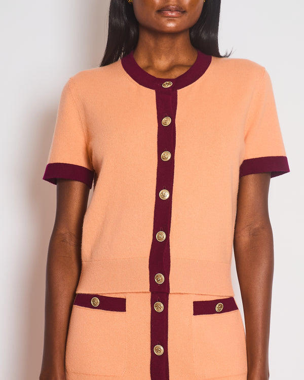 Chanel Peach Short Sleeve Knitted Button Down Cardigan with CC Button Detail Size FR 38 (UK 10)