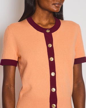 Chanel Peach Short Sleeve Knitted Button Down Cardigan with CC Button Detail Size FR 38 (UK 10)