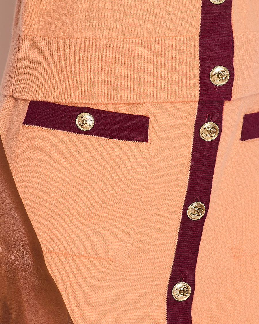 Chanel Peach A-Line Midi Skirt with CC Button Detail Size FR 40 (UK 12)