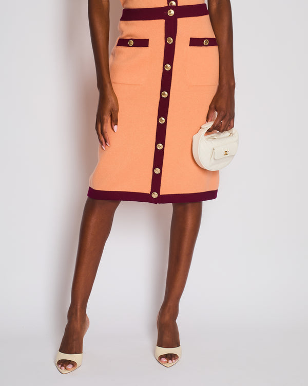 Chanel Peach A-Line Midi Skirt with CC Button Detail Size FR 40 (UK 12)