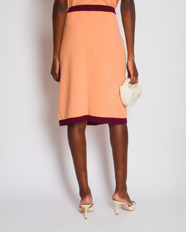 Chanel Peach A-Line Midi Skirt with CC Button Detail Size FR 40 (UK 12)