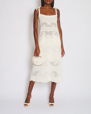 Chanel 24S White Knitted Strap Midi Dress with Bow and CC Detail Size FR 38 (UK 10)