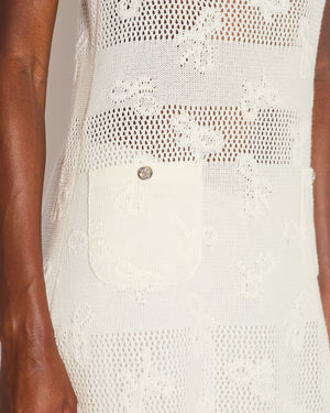 Chanel 24S White Knitted Strap Midi Dress with Bow and CC Detail Size FR 38 (UK 10)