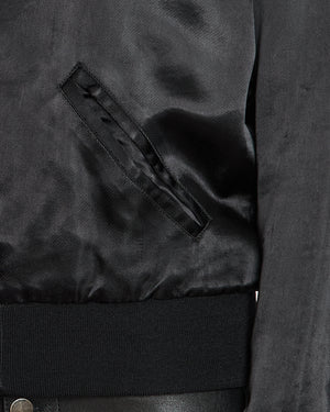 Saint Laurent Black Satin Bomber Jacket with Multicolour Glitter and Leather Shark Detail and "Sweet Dreams" Embroidery Size FR 36 (UK 8)