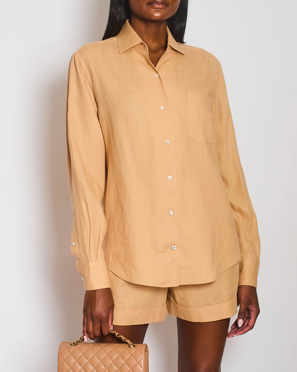 Loro Piana Camel Beige Linen Shirt and Shorts Set Size IT 38-42 (UK 6-10)
