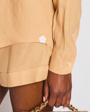 Loro Piana Camel Beige Linen Shirt and Shorts Set Size IT 38-42 (UK 6-10)