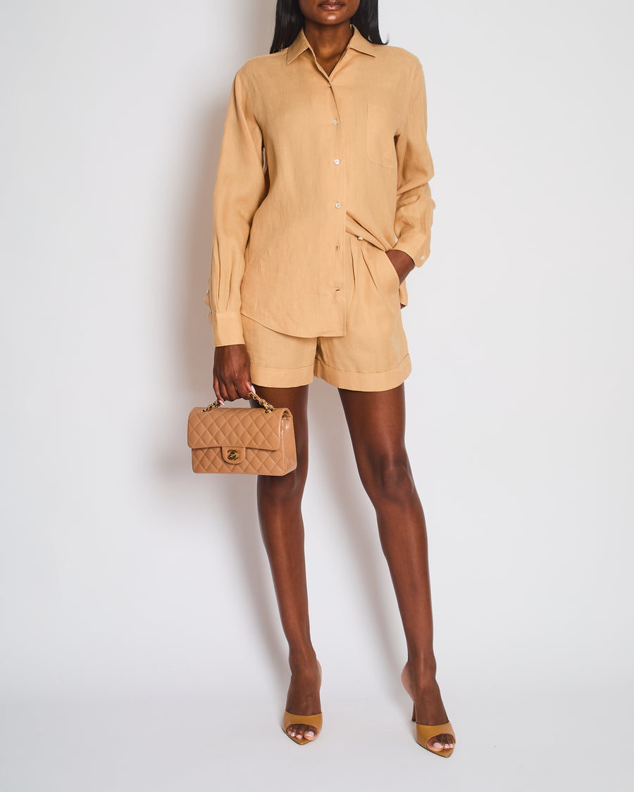 Loro Piana Camel Beige Linen Shirt and Shorts Set Size IT 38-42 (UK 6-10)