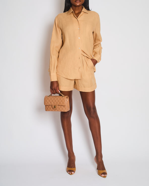 Loro Piana Camel Beige Linen Shirt and Shorts Set Size IT 38-42 (UK 6-10)