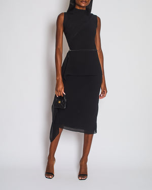 Hermès Black Knit & Silk Midi Dress with Zip Detail Size FR 36 (UK 8)