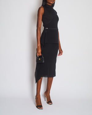 Hermès Black Knit & Silk Midi Dress with Zip Detail Size FR 36 (UK 8)
