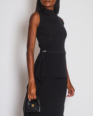 Hermès Black Knit & Silk Midi Dress with Zip Detail Size FR 36 (UK 8)
