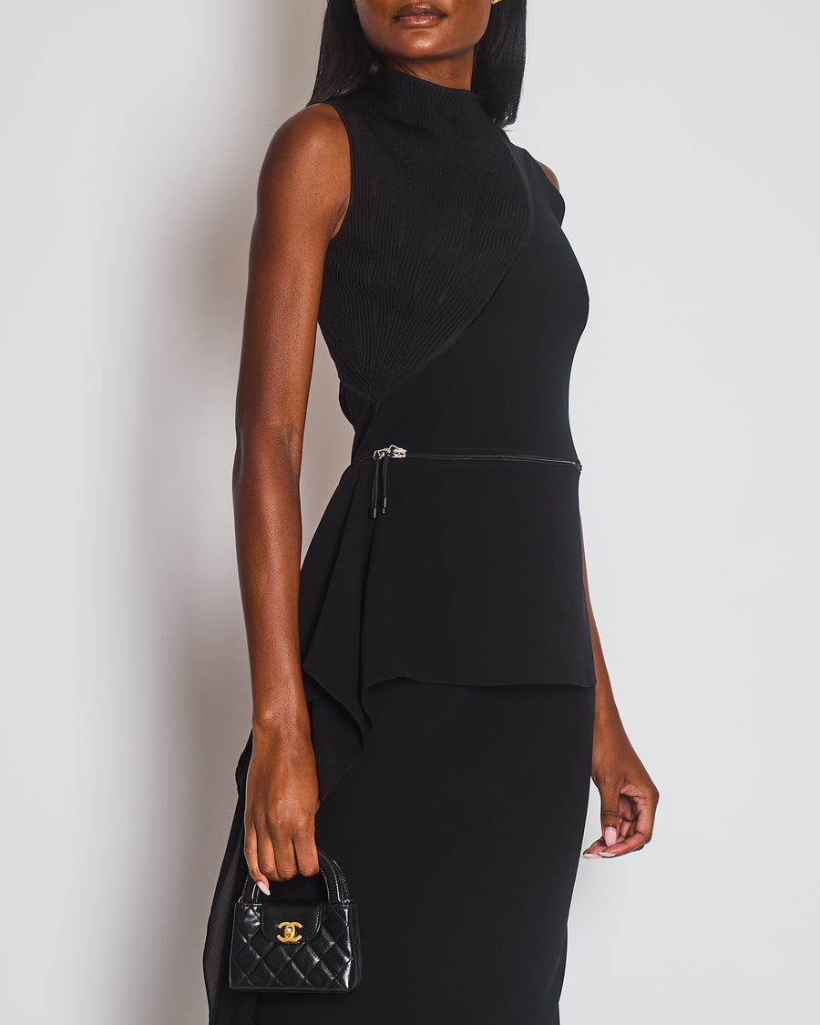 Hermès Black Knit & Silk Midi Dress with Zip Detail Size FR 36 (UK 8)