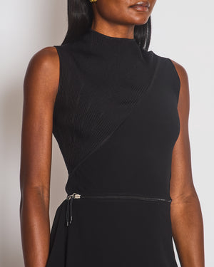 Hermès Black Knit & Silk Midi Dress with Zip Detail Size FR 36 (UK 8)
