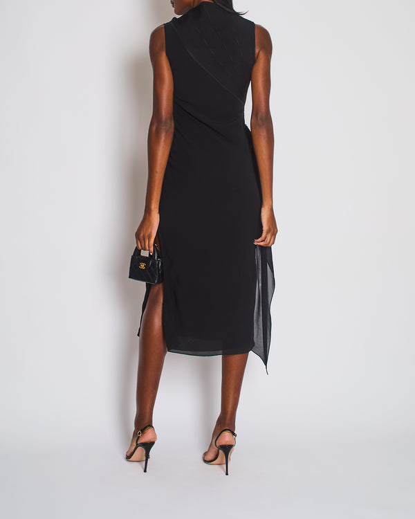 Hermès Black Knit & Silk Midi Dress with Zip Detail Size FR 36 (UK 8)