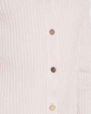 Hermès Light Pink Rib Knit Long Sleeve Crewneck Cardigan with Silver Buttons & Crotchet Back Detail Size FR 36 (UK 8)