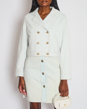 Chanel 24M Light Blue Denim Double Breasted Jacket with Champagne Gold CC Coco Buttons Size FR 36 (UK 8) RRP £3150