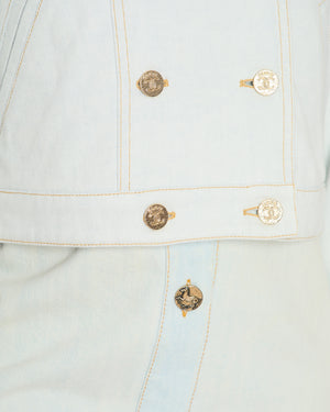 Chanel 24M Light Blue Denim Double Breasted Jacket with Champagne Gold CC Coco Buttons Size FR 36 (UK 8) RRP £3150