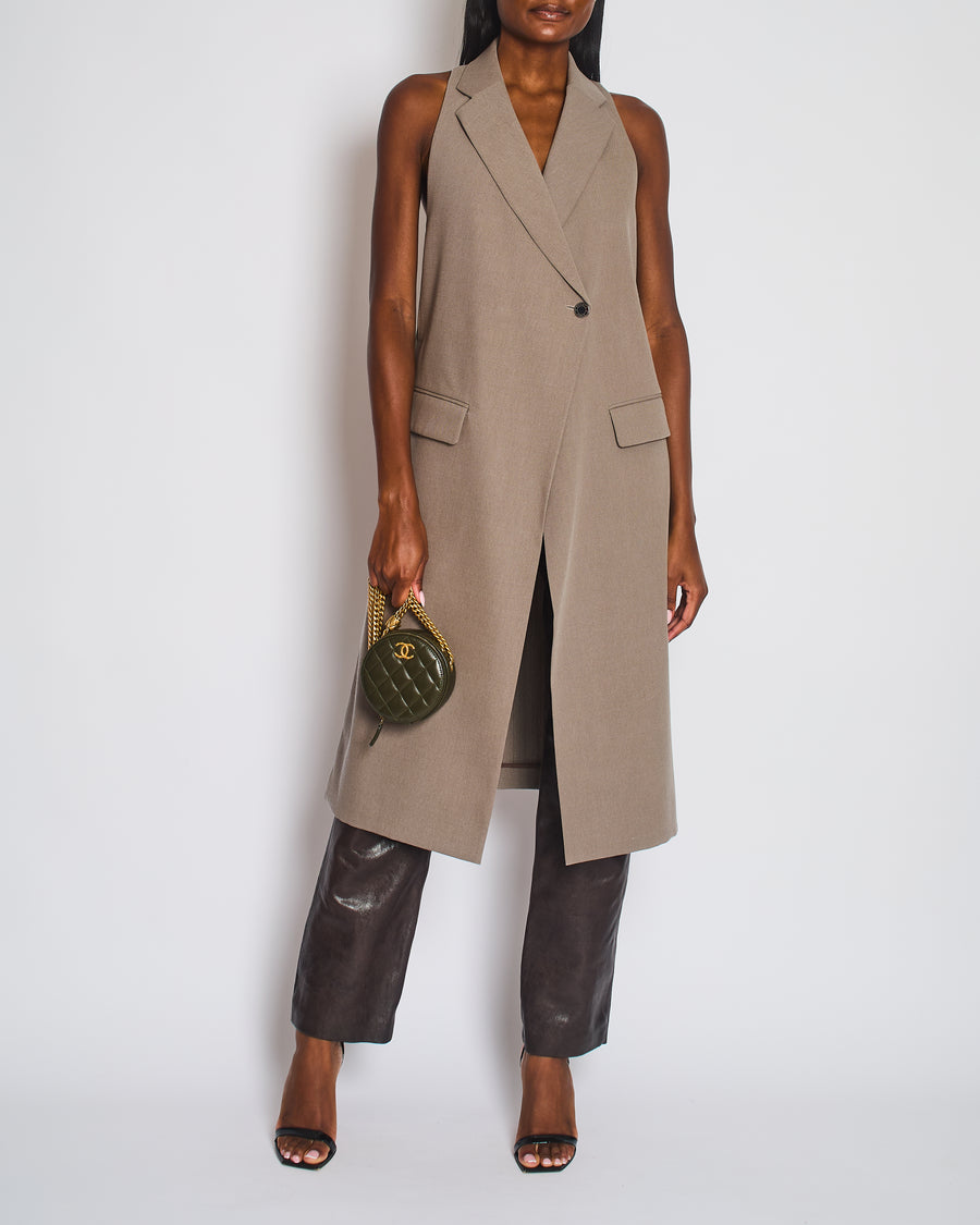 Hermès Brown Longline Wool Vest with Silver Buttons Size FR 34 (UK 6)