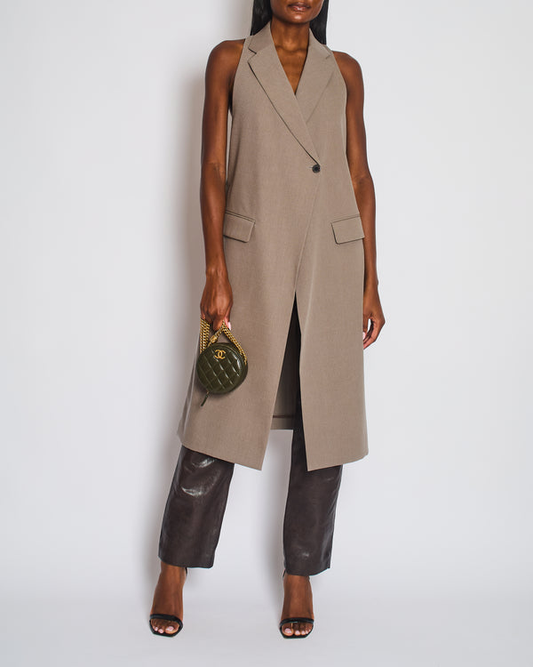 Hermès Brown Longline Wool Vest with Silver Buttons Size FR 34 (UK 6)
