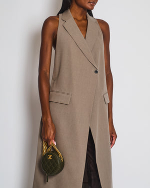 Hermès Brown Longline Wool Vest with Silver Buttons Size FR 34 (UK 6)