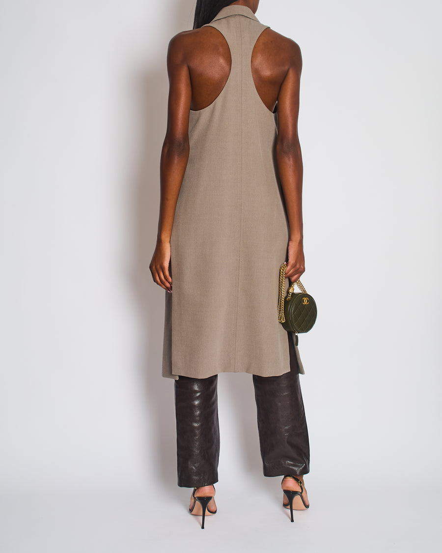 Hermès Brown Longline Wool Vest with Silver Buttons Size FR 34 (UK 6)