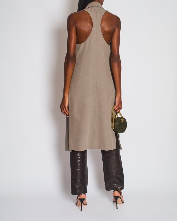 Hermès Brown Longline Wool Vest with Silver Buttons Size FR 34 (UK 6)