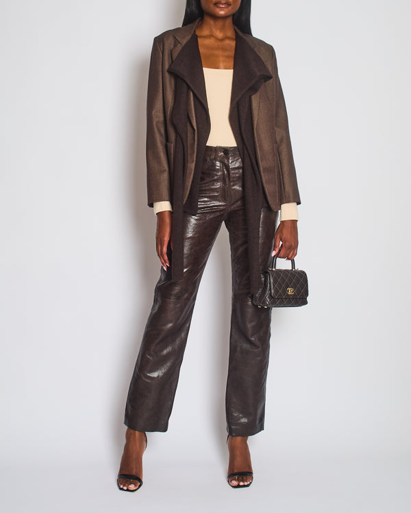 *HOT* Hermès Chocolate Brown Wool Blazer with Cashmere Insert Scarf & Belt Detail Size FR 36 (UK 8) RRP £4,900