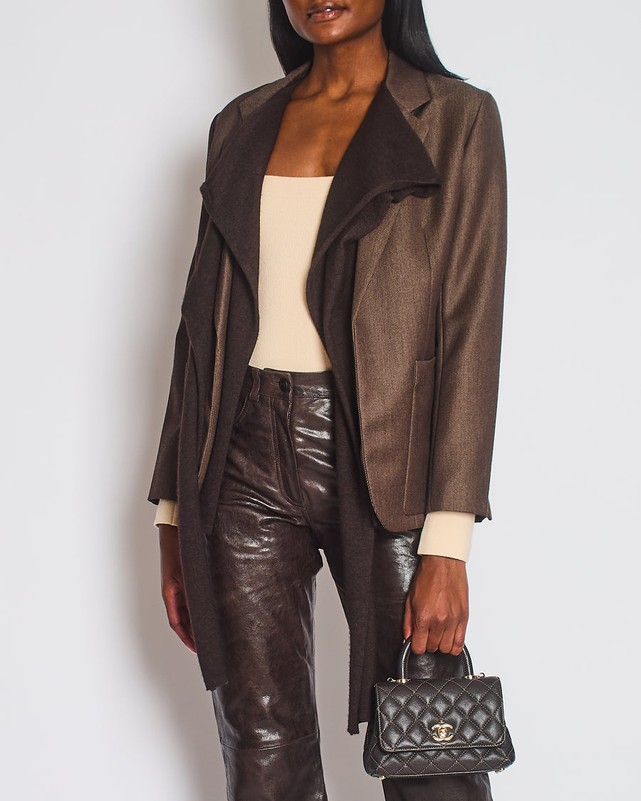 *HOT* Hermès Chocolate Brown Wool Blazer with Cashmere Insert Scarf & Belt Detail Size FR 36 (UK 8) RRP £4,900