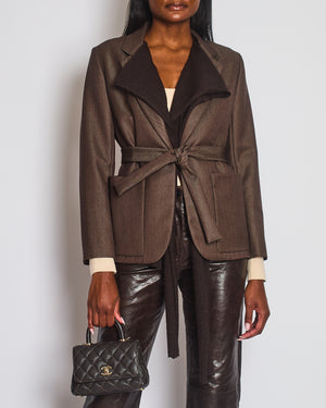 *HOT* Hermès Chocolate Brown Wool Blazer with Cashmere Insert Scarf & Belt Detail Size FR 36 (UK 8) RRP £4,900