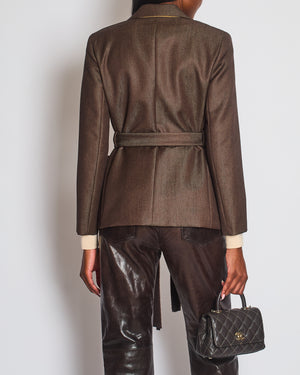 *HOT* Hermès Chocolate Brown Wool Blazer with Cashmere Insert Scarf & Belt Detail Size FR 36 (UK 8) RRP £4,900