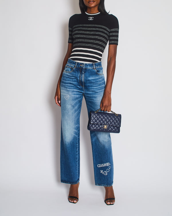 Chanel Blue Straight Leg Washed Coco CC Jeans Size FR 38 (UK 10)