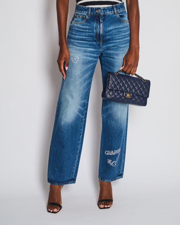 Chanel Blue Straight Leg Washed Coco CC Jeans Size FR 38 (UK 10)
