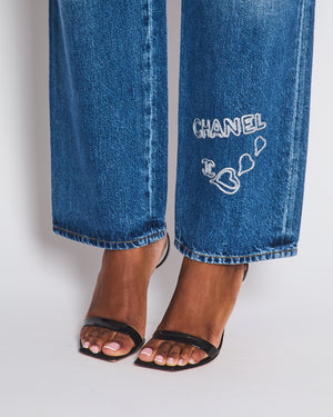 Chanel Blue Straight Leg Washed Coco CC Jeans Size FR 38 (UK 10)