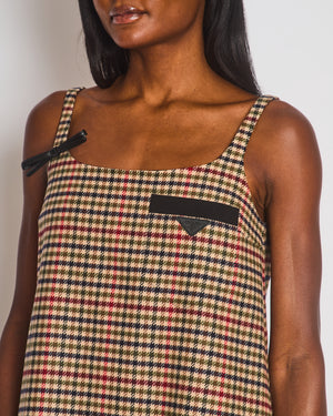 Prada Brown, Green and Red Houndstooth Check Sleeveless Mini Shift Dress Size IT 38 (UK 6)