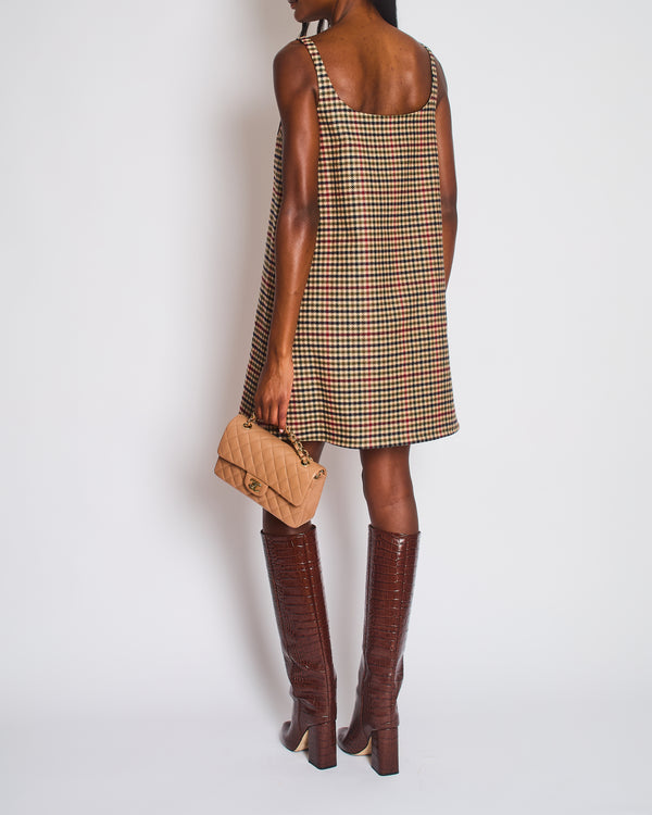 Prada Brown, Green and Red Houndstooth Check Sleeveless Mini Shift Dress Size IT 38 (UK 6)