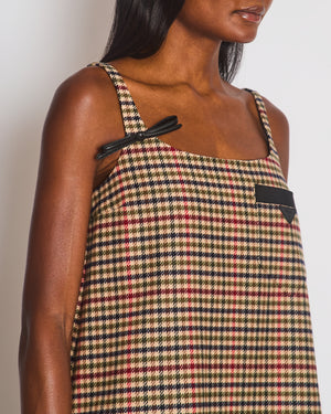 Prada Brown, Green and Red Houndstooth Check Sleeveless Mini Shift Dress Size IT 38 (UK 6)