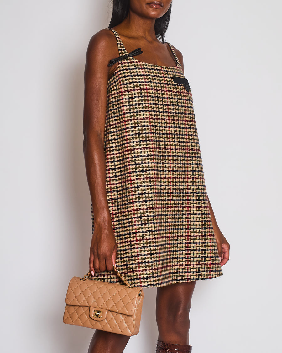 Prada Brown, Green and Red Houndstooth Check Sleeveless Mini Shift Dress Size IT 38 (UK 6)