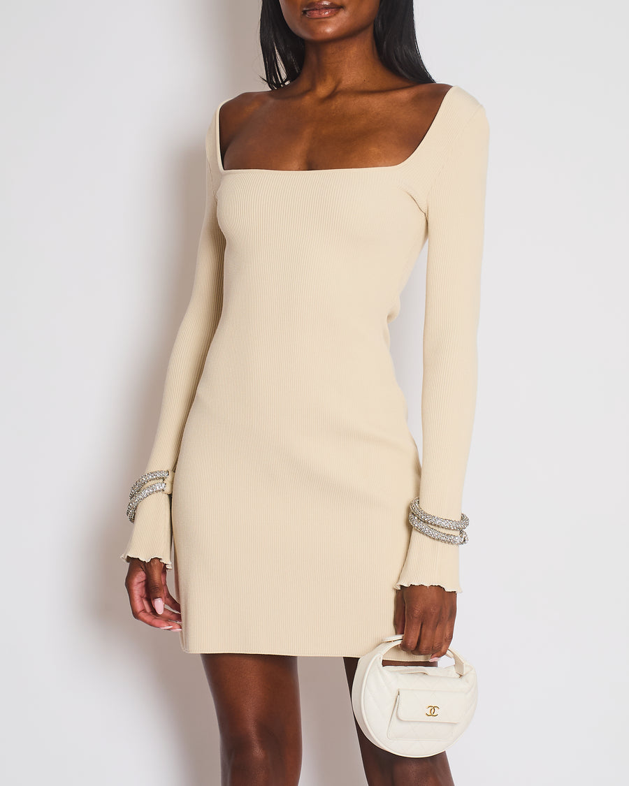 Mach & Mach Cream Knit Mini Dress with Embellished Crystal Bracelet Cuffs Size S (UK 8)