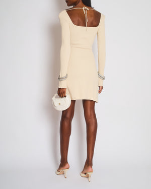 Mach & Mach Cream Knit Mini Dress with Embellished Crystal Bracelet Cuffs Size S (UK 8)