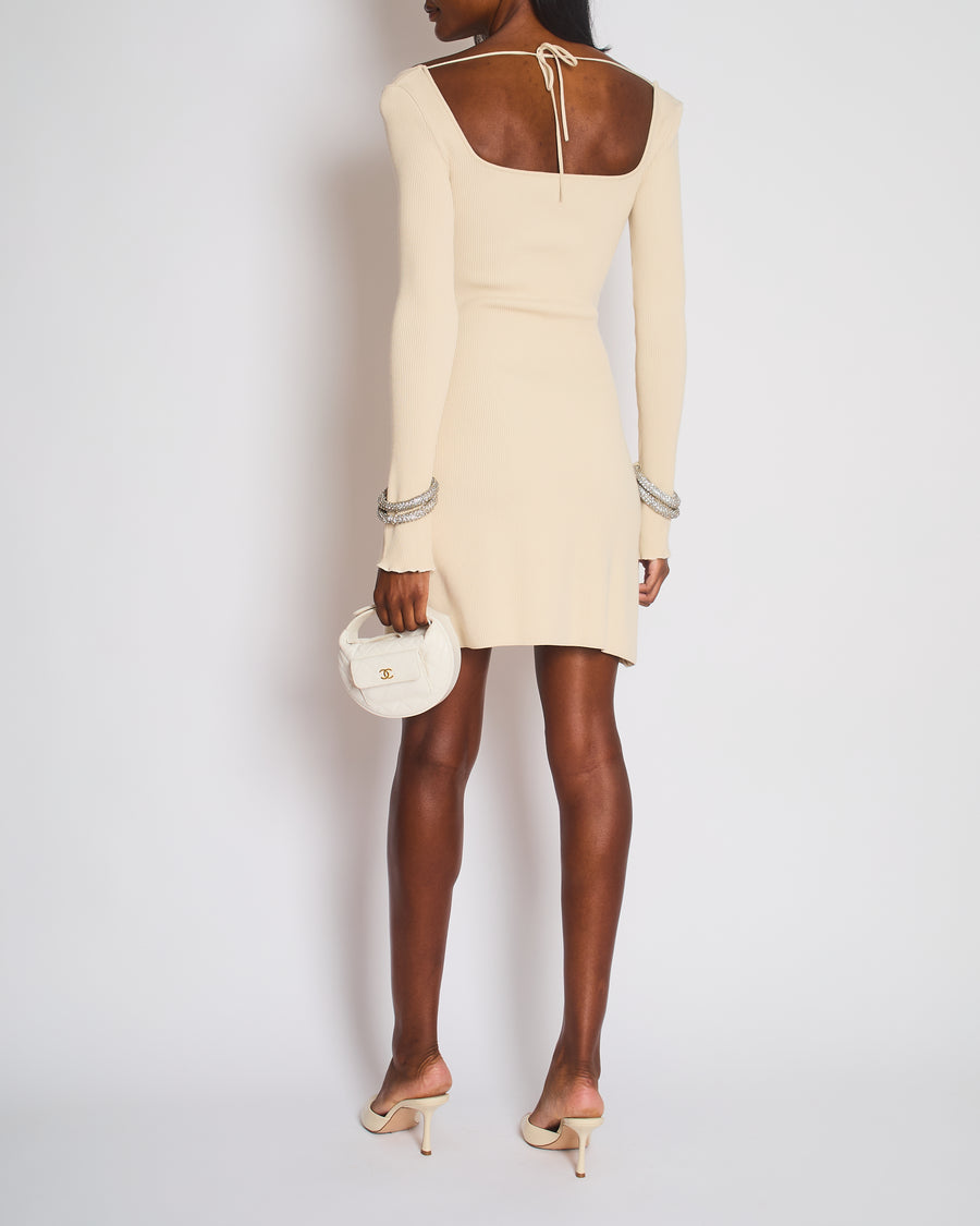 Mach & Mach Cream Knit Mini Dress with Embellished Crystal Bracelet Cuffs Size S (UK 8)
