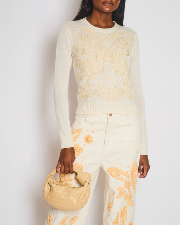 Christian Dior Cream Butterly Embroidered Jumper with Logo Detail Size FR 36 (UK 8)