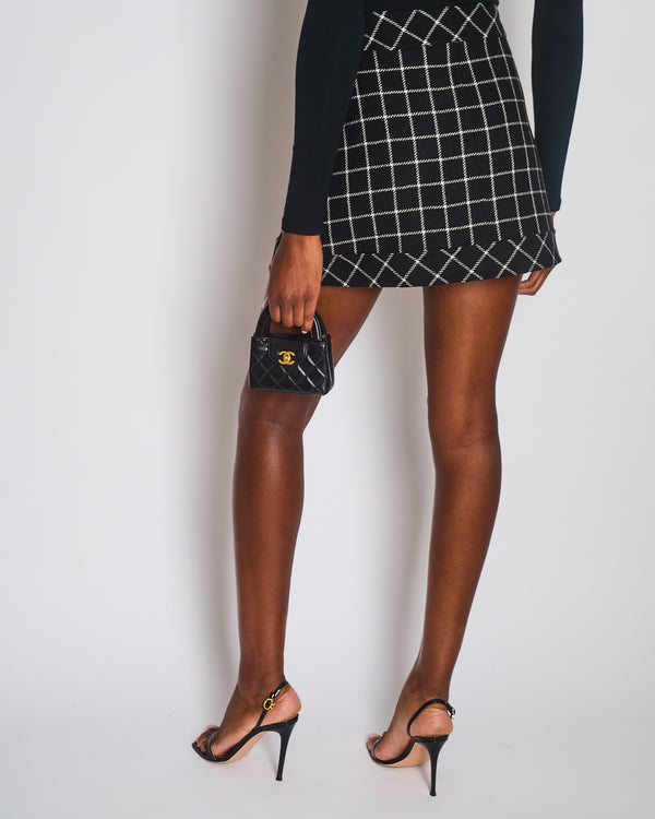 Christian Dior Black Checkered Mini Skirt with Logo Button Detail Size FR 40 (UK 12)