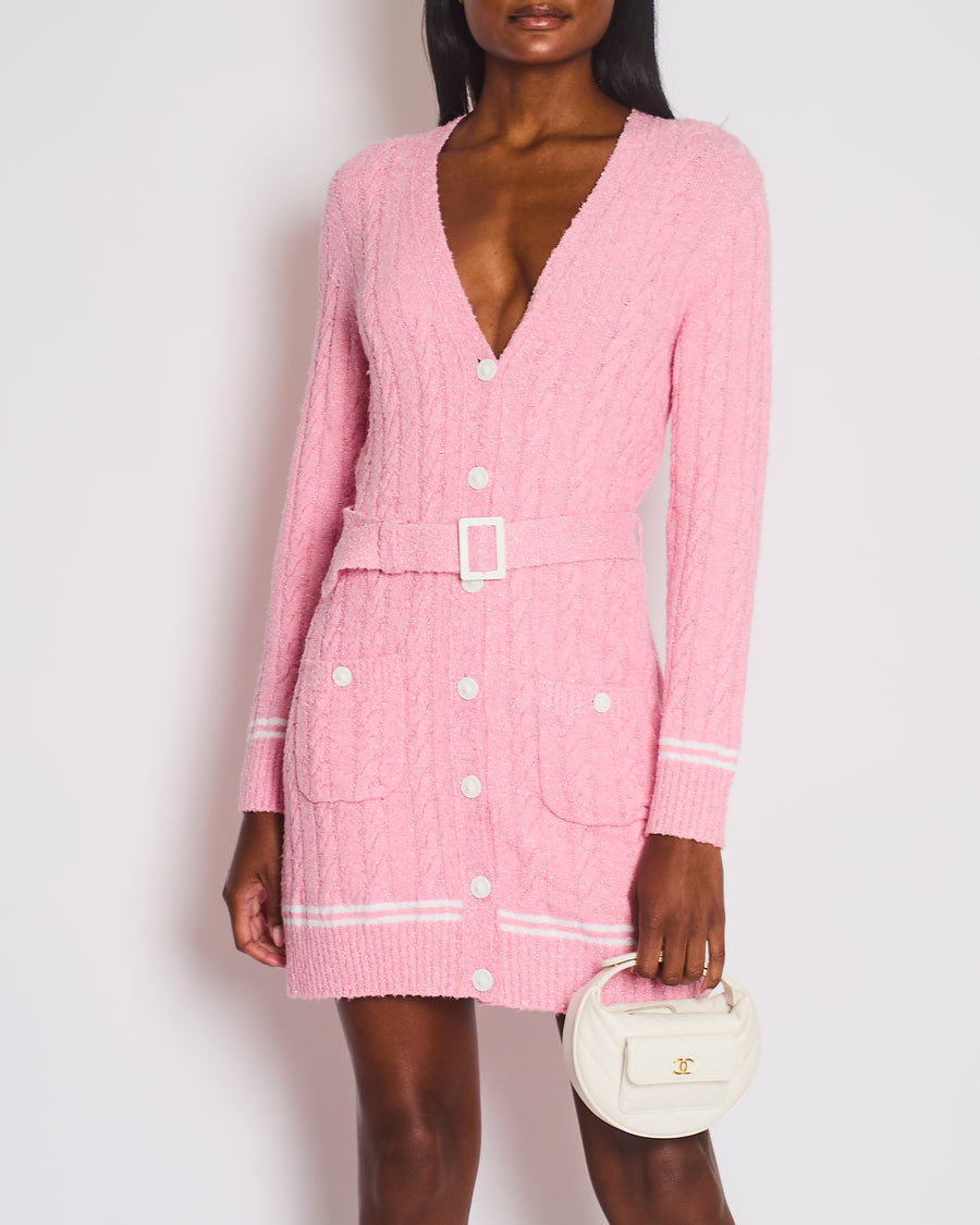 *HOT* Chanel Pink Long Sleeve Cardigan Dress with Belt Detail Size FR 38 (UK 10)