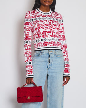 Louis Vuitton Red Monogram Cropped Jumper with Button Detail Size M (UK 10)
