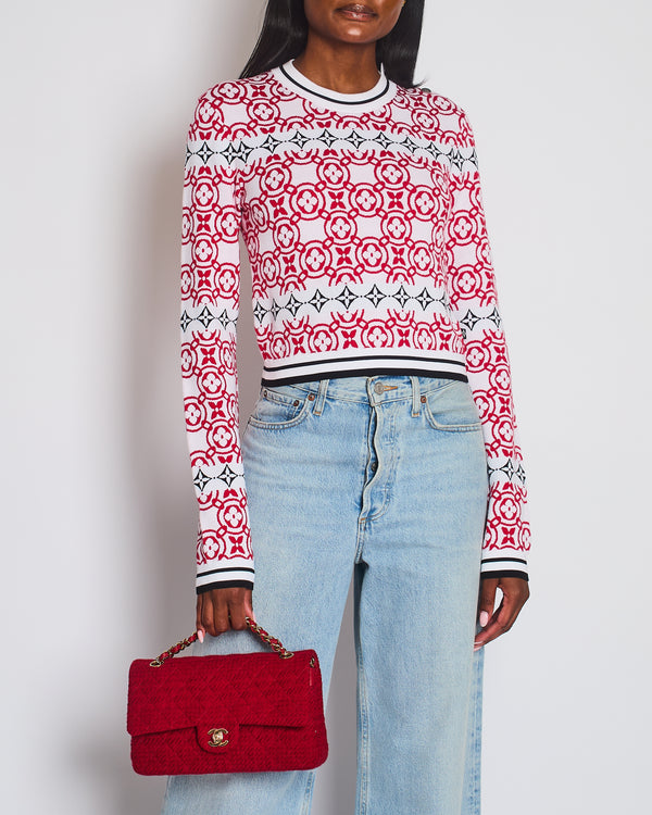 Louis Vuitton Red Monogram Cropped Jumper with Button Detail Size M (UK 10)